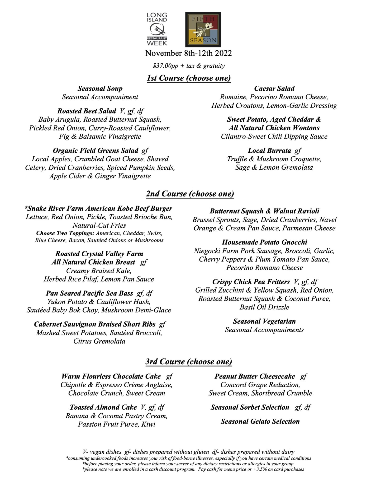 Fall 2022 Long Island Restaurant Week Menu The Fifth Season