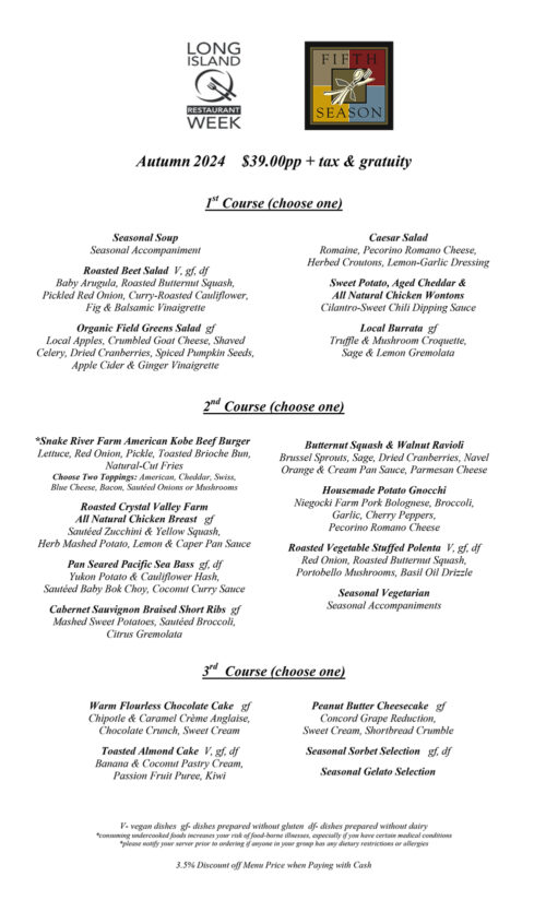View Restaurant Week Menu Fall 2024 Restaurant Week Menu – The Fifth Season